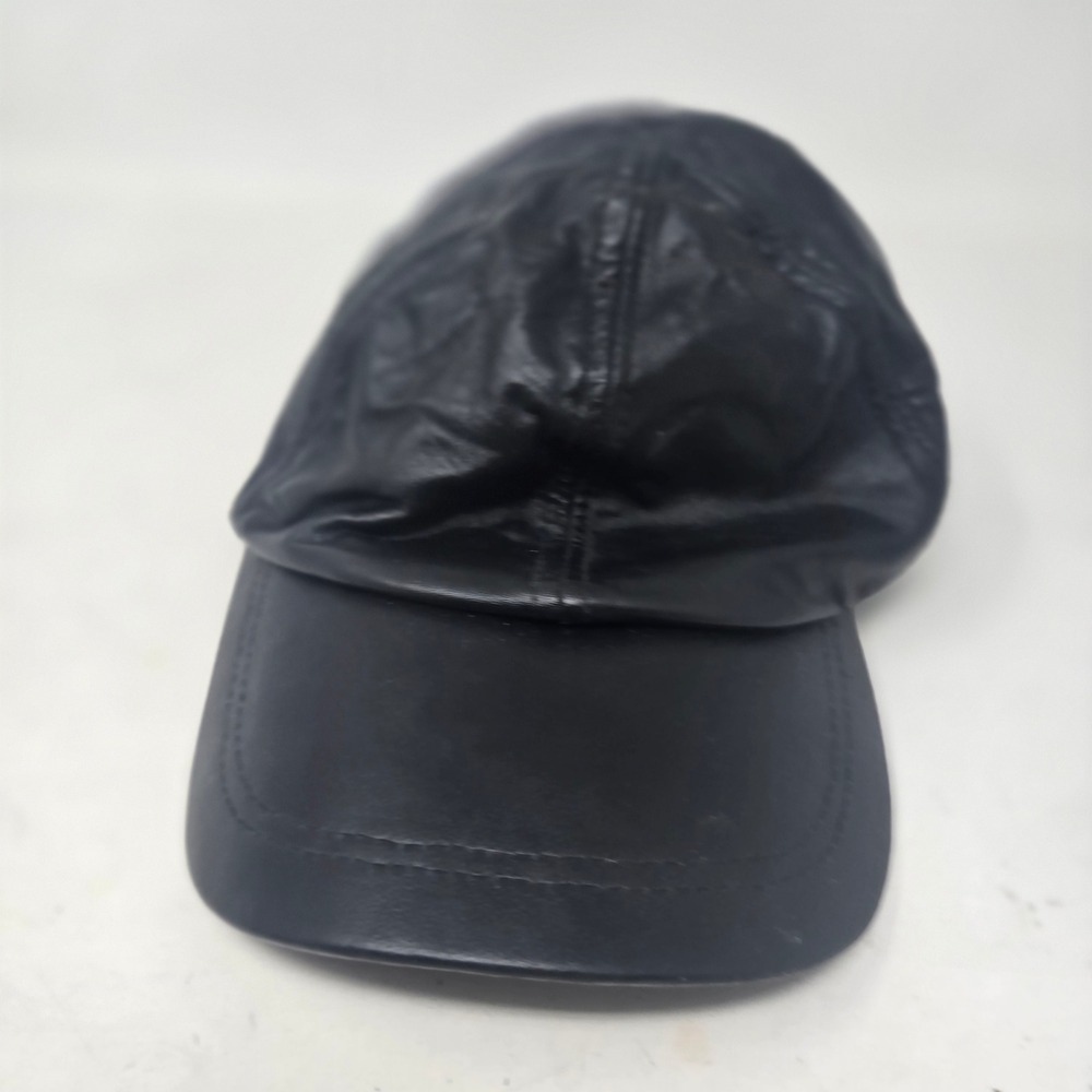Black Genuine Leather Baseball Cap Adjustable Strap Six Panel Hat Mens Womens